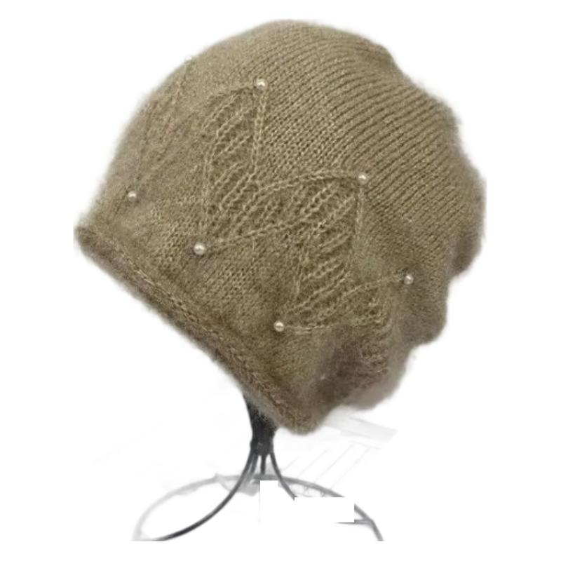 Stylish Double-Layer Squirrel Fleece Knit Hat with Curled Edge and Earmuffs
