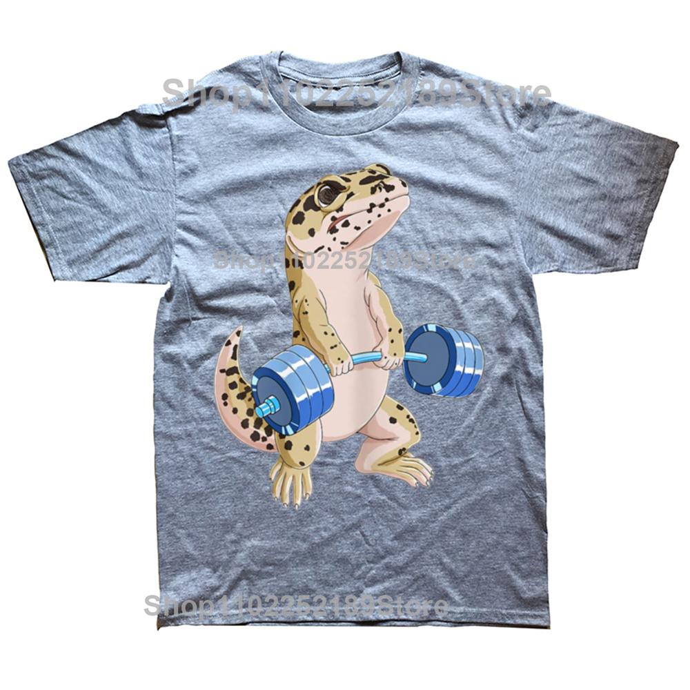 Funny Deadlift Weightlifting Reptile Gecko Graphic T-shirts Men Fashion Casual Oversized Tshirt 100% Cotton Loose T Shirt