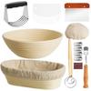 Fermentation Basket Set: Rattan Bread Basket, Scraper, Mixer & Oval Baking Tool. European Style for Artisan Bread.