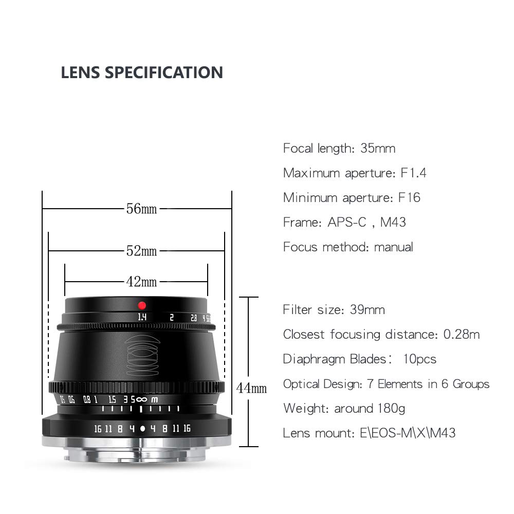 Warranty TTArtisan 35mm Manual Focus Fixed Lens for Sony Sony 6 Elements in 7 Prime Lens for SONY A6500 Mirrorless Lens Case Included [2-Year