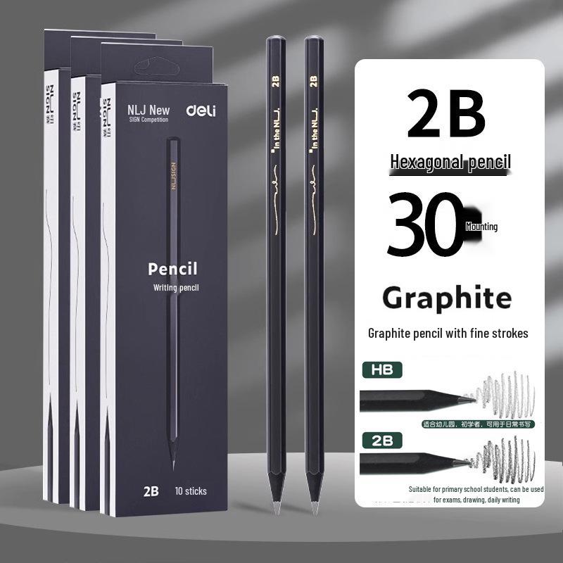 Deli Sai Black Wood Pencils HB - 10 Pack for 1st & 2nd Grade Students