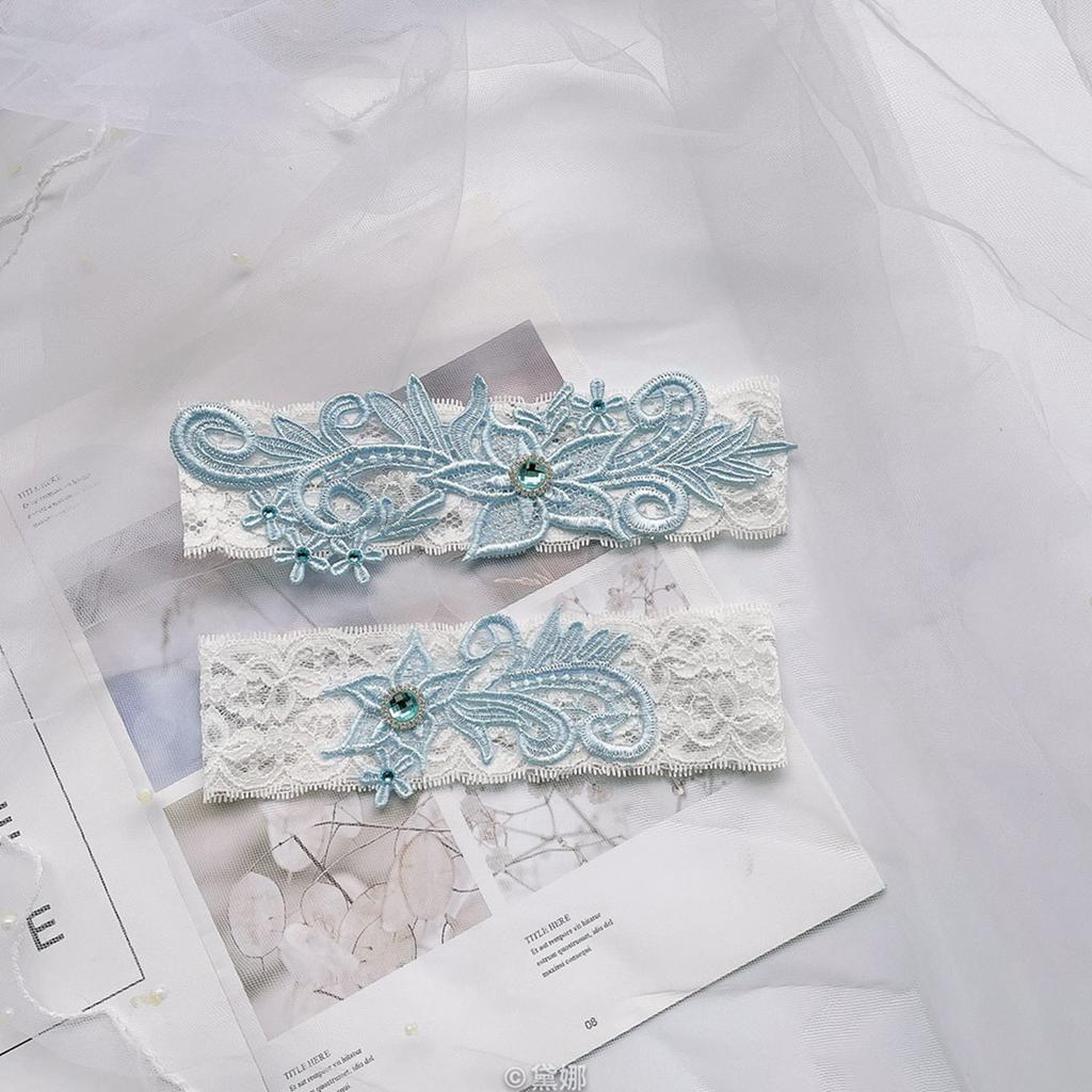 1 Pair Lace Garter Belt Sky Blue Elastic Romantic Skin Friendly Bridal Wedding Garter for Women Girls Party Sky