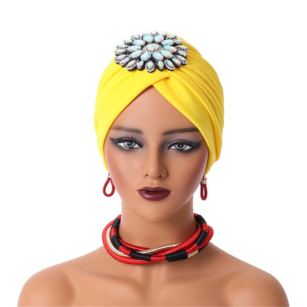 African Women's Headscarf Hat , Aoto Gele Fashion Style African Women's Folding Caps With Diamond Hair Buckle