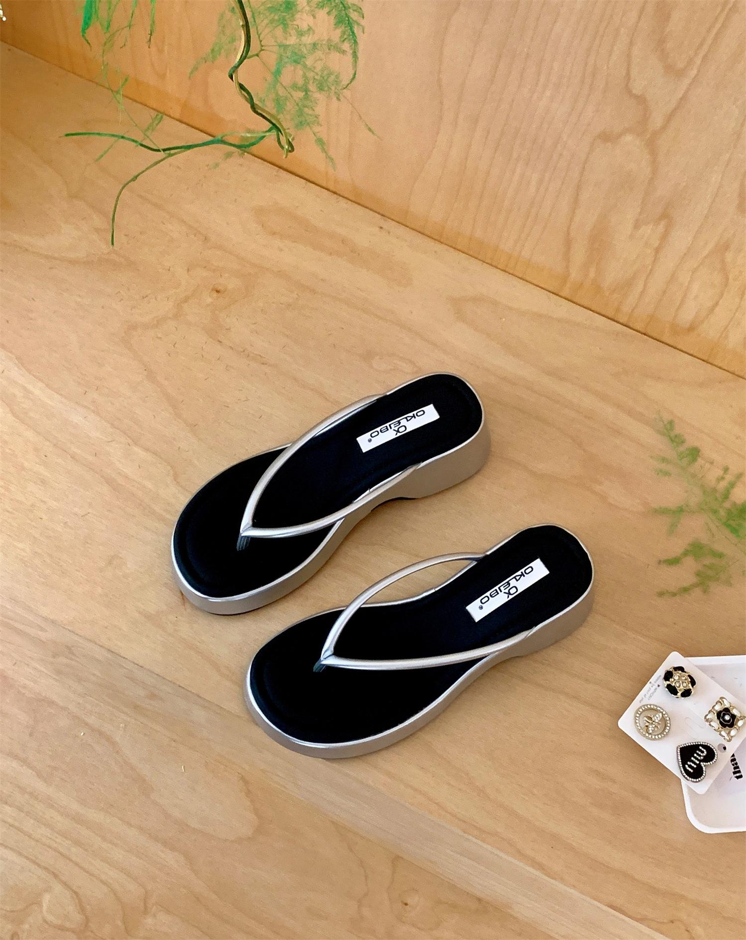 Thick-Soled Flip-Flops Shoes Women S Shoes Wear Summer Slope Heel Vacation Beach Sandals Sandals 35