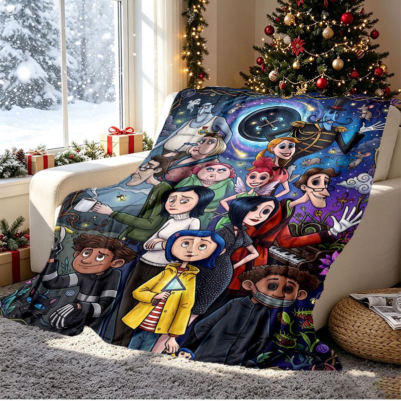 Coraline Pattern Blanket for Home Decoration, Bed, Sofa, Car Travel, Camping, Suitable for All Seasons, Birthday Christmas Gift