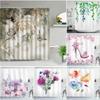 Rose Butterfly White Flower Shower Curtain Floral Print Waterproof Polyester Bathroom Curtain Fabric For Bathtub Decoration
