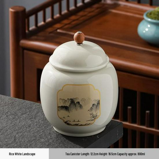 Large Ceramic Tea Storage Canister for Red, Green, Longjing, Biluochun, and Pu'er Tea - Half Jin Capacity