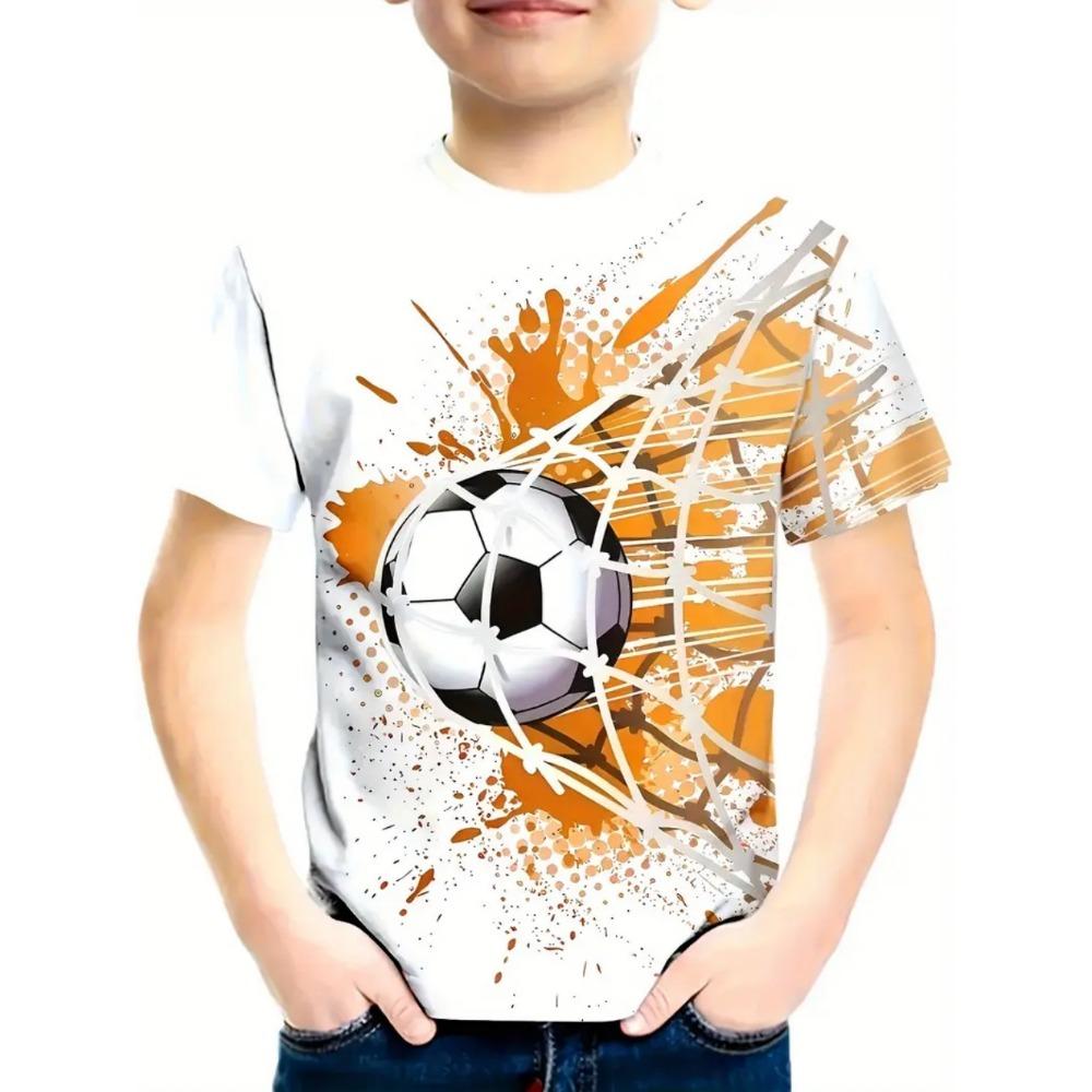 Men's T-shirt football print summer children's short sleeved T-shirt casual pullover sports boys' top outdoor breathable children's clothing