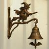 Witch Themed Entryway Door Chimes Handmade Wall Hanging With Metal Bells and Antique Hook For Mystical Home Decoration