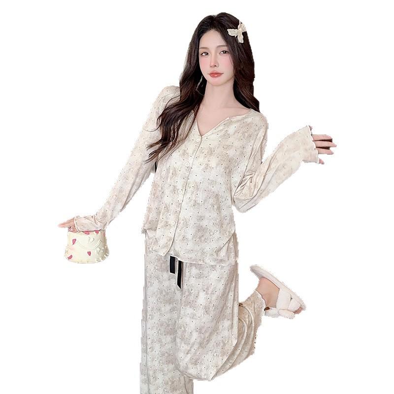 Wumida Spring New Long-sleeved Modal Pajamas Women's High-end Polka Dot Printed Loungewear Suit Can Be Worn Outside