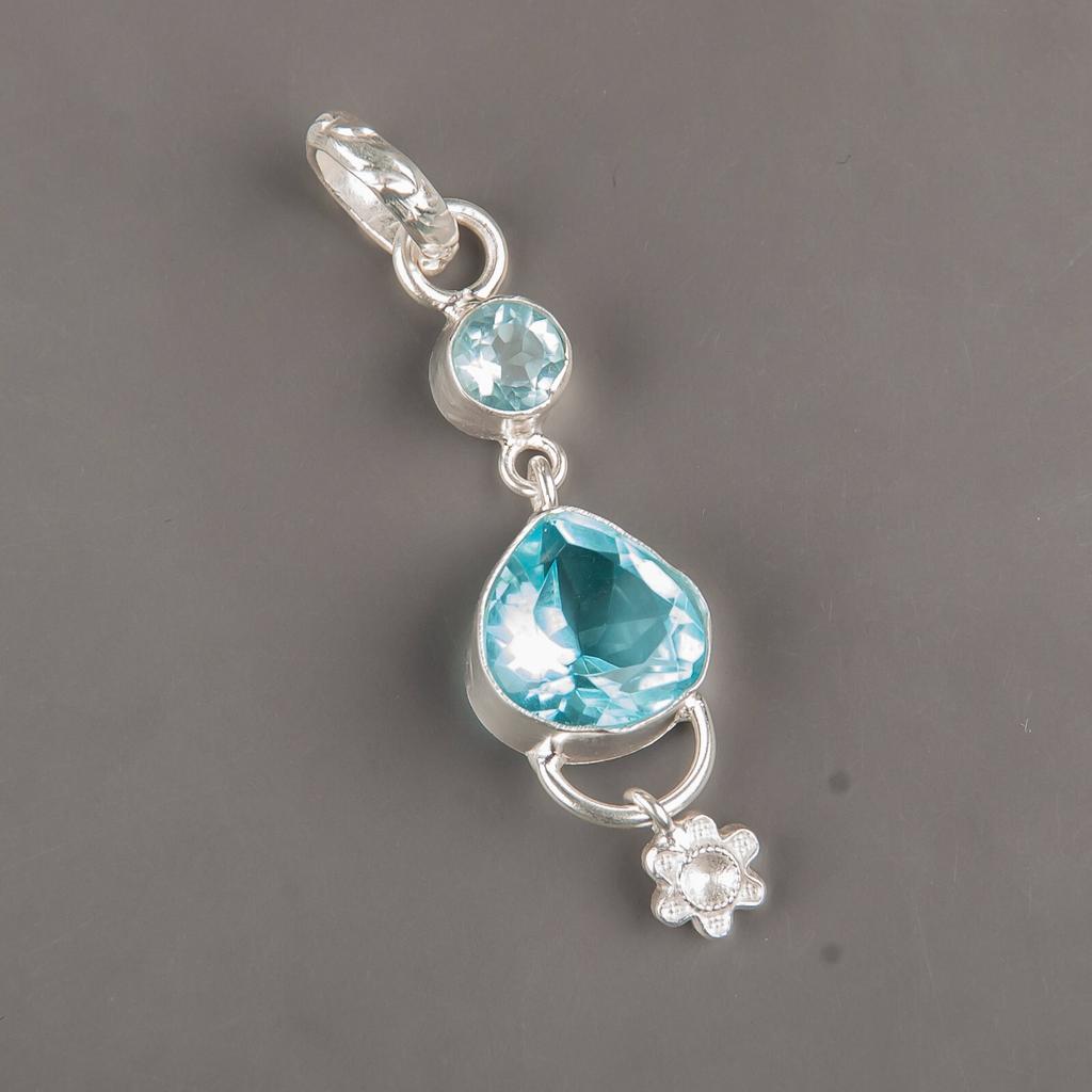 Himmelblauer Topas Edelstein 925 Sterling Damen Silber Anhänger 2,00" Handgefertigter Schmuck PP-5-9