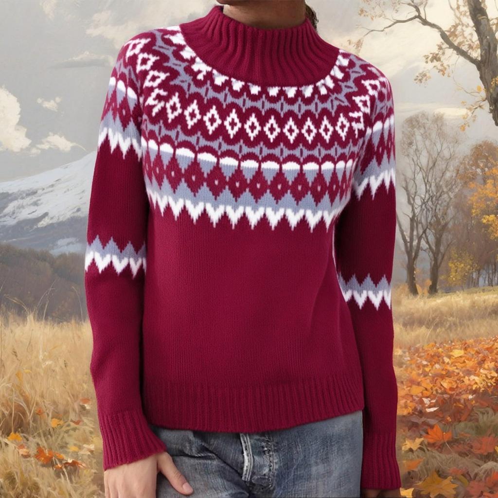 Damesweater, Rund hals, Løs pullover, Langermet strikket genser