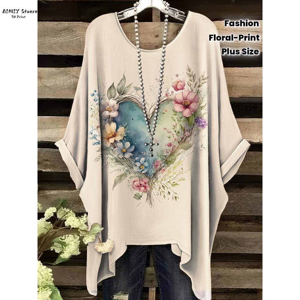 Dam Elegant Bohemisk T-shirt med Stjärnklar Natt-tryck Vit Överallt Prickar med Asymmetrisk Fåll, Rund Hals Casual Mode Damer
