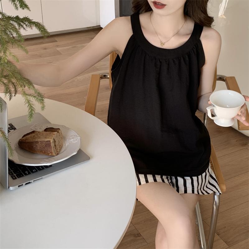 Summer Solid Pajamas Set with Chest Pad for Women Homewear Sexy Loose Tank Tops and Shorts 2 Pieces Short Pyjamas Girl Sleepwear