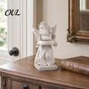 Gift Angel Candle Holder Little Holder, Resin Decorative Guardian Tea Light Shadow Effect Retro Cherub Sculpture for Home Church Wedding Decor Vintage