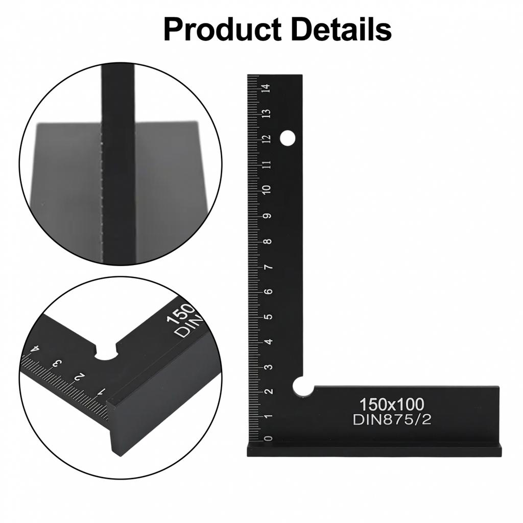 Flat Edge Square Ruler for Precise 90 Degree Angles in Woodworking Projects