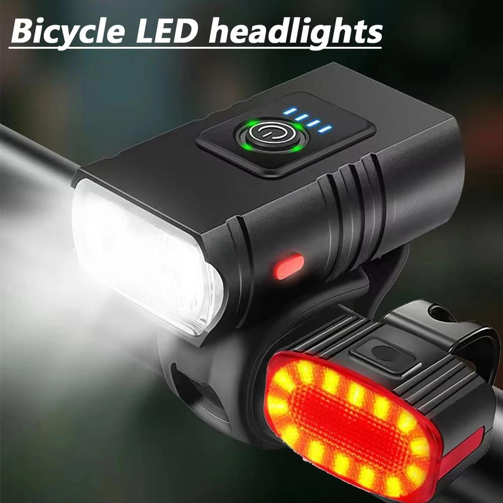 Bike Light 2 LED Type C Rechargeable Bicycle Lights 6 Modes MTB Flashlight Bicycle Headlight for Cycling Bicycle Front Lamp 7