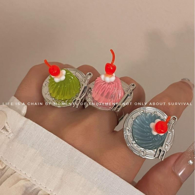 Ice cream cherry fruit ring, niche design cute ring that can be worn on the hand