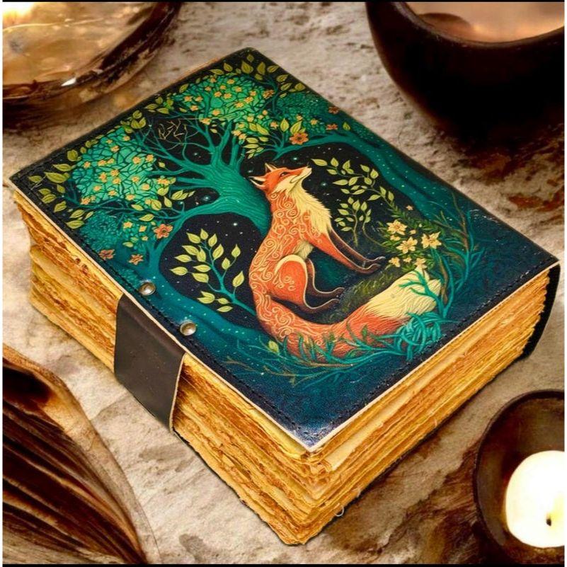 Fox Leather Grimoire Journal: Book of Shadows, Vintage Spell Thick Vintage Notebook for Women, Writers | Deckle Paper Journals for Gift