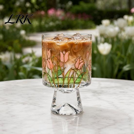 Hoher Borosilikatglasbecher Eisbecher, Blumenmuster Fußbecher Kleine Dessertschale Klar Dekoratives Trinkgefäß für Eisbecher, Pudding, Gelee, Obst,