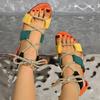 Ladies Shoes New Front Lace-up Luxury Women's Sandals Fashion Color Matching Dress Elegant Women Summer Plus Size Heeled Sandals