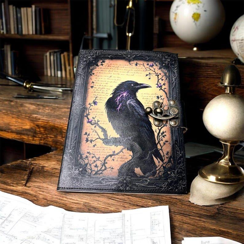 Raven Leather Journal with Antique Lock | Gothic Vintage Notebook | Handmade Writing Diary