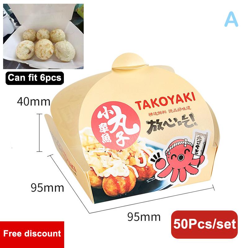 50 Piezas Caja para Takoyaki Caja de Embalaje Premium para Bolas de Pulpo Comida Callejera Japonesa Takoyaki Desechable Papel de Embalaje para Snacks para Llevar