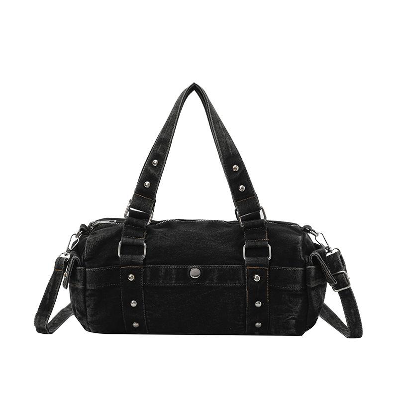

Denim Women Shoulder Bag Large Capacity Rivet Ladies Handbags Shopping Travel Female Big Totes Barrel-shaped Cowboy Armpit Bag