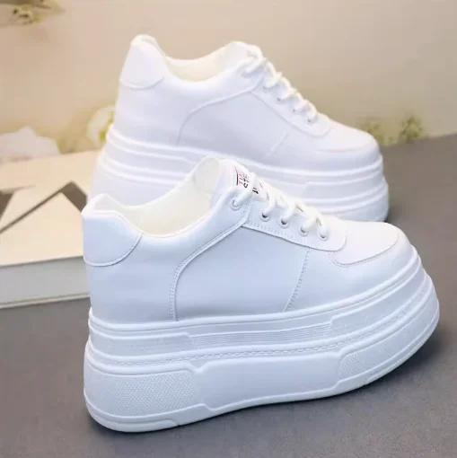 12CM Genuine Leather Platform Wedge Casual Chunky Sneakers Women Shoes Ankle Boots Spring Autumn Winter Plush Warm Shoes