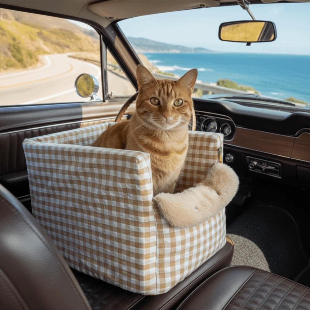 Square Dog Car Seat Checkered Design Comfortable Pet Central Control Car Seat Large Capacity Soft Car Pet Seat Cushion