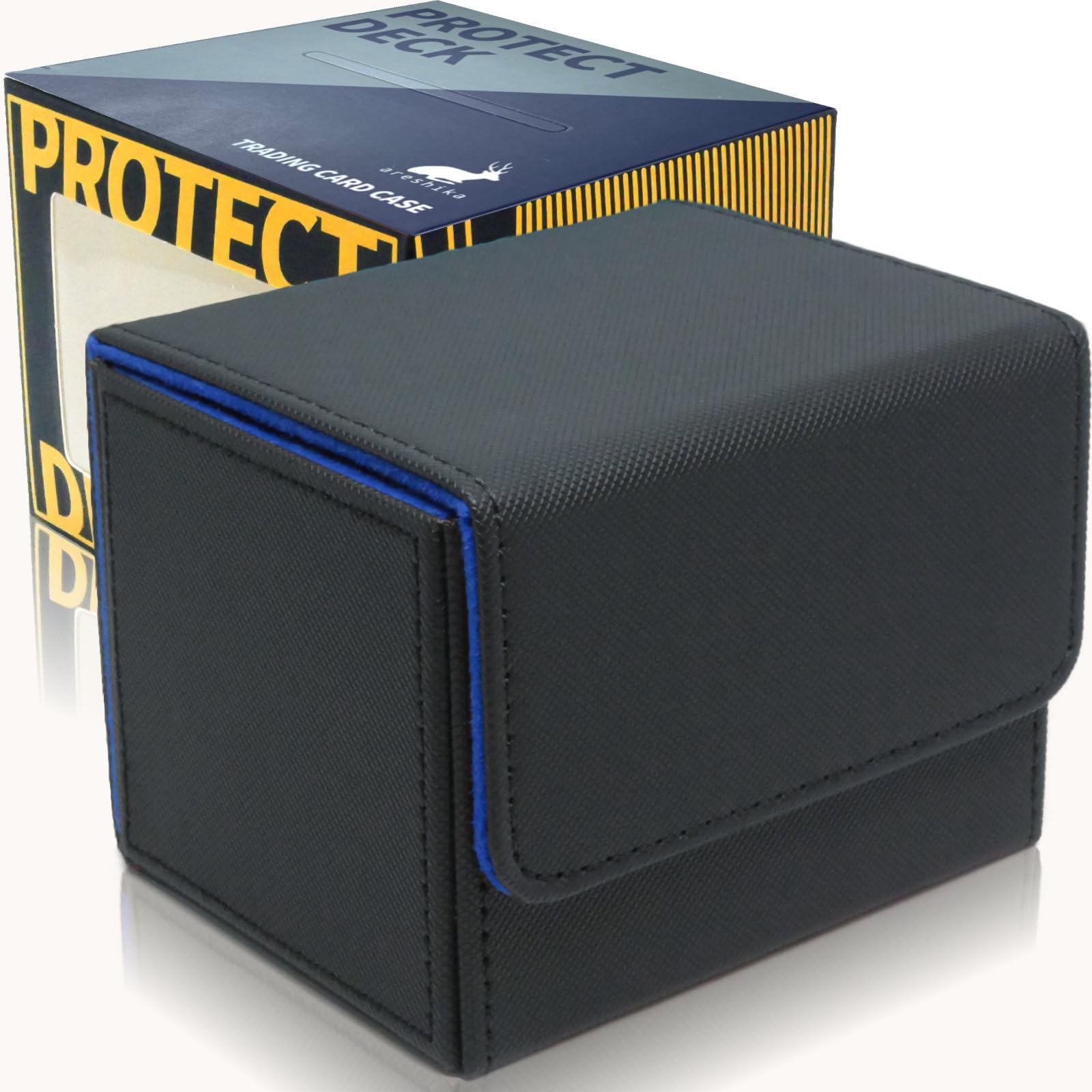 

Areshika Protect Deck Trading Card Case Leather Magnet Deck Case (Black Blue)