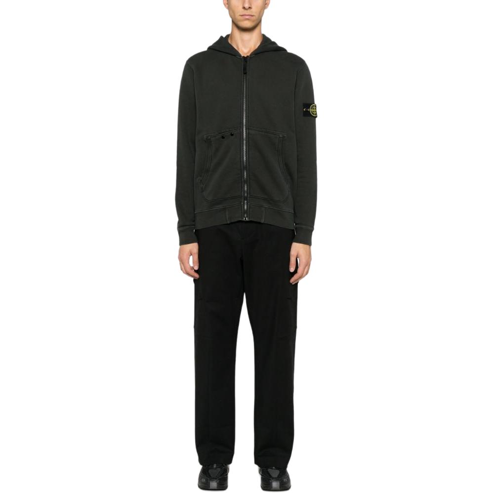 Stone Island FW24 Organic Cotton Washed Distressed Zip-Up Hooded Jacket Men jackets Charcoal 811563341-V0162