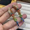 Nouveaux Boucles d'Oreilles Puces Oiseaux à Longues Plumes Colorées, Boucles d'Oreilles Perroquet à Gouttes d'Huile, Boucles d'Oreilles Dongdaemun Incrustées de Zirconium.