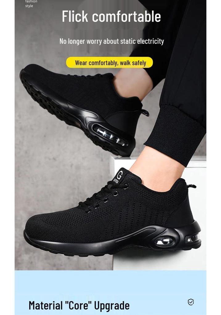 Four Seasons Fly-Knit Protective Work Shoes: Anti-Smashing, Anti-Piercing, and Anti-Static.