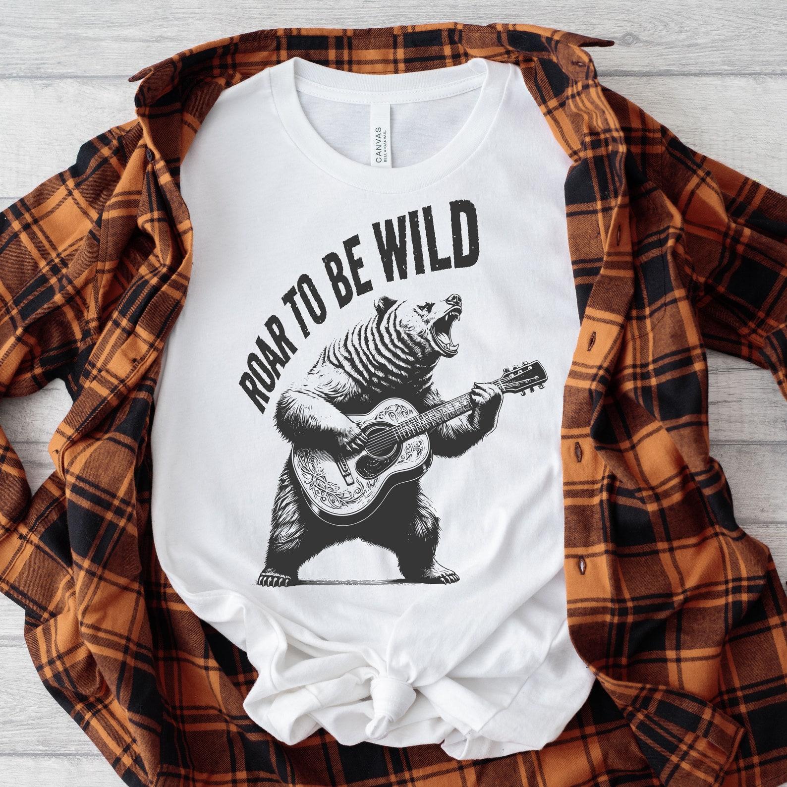 Roar to Be Wild Tee/ Bear with Guitar Unleashed/ Unisex Softstyle T-Shirt S