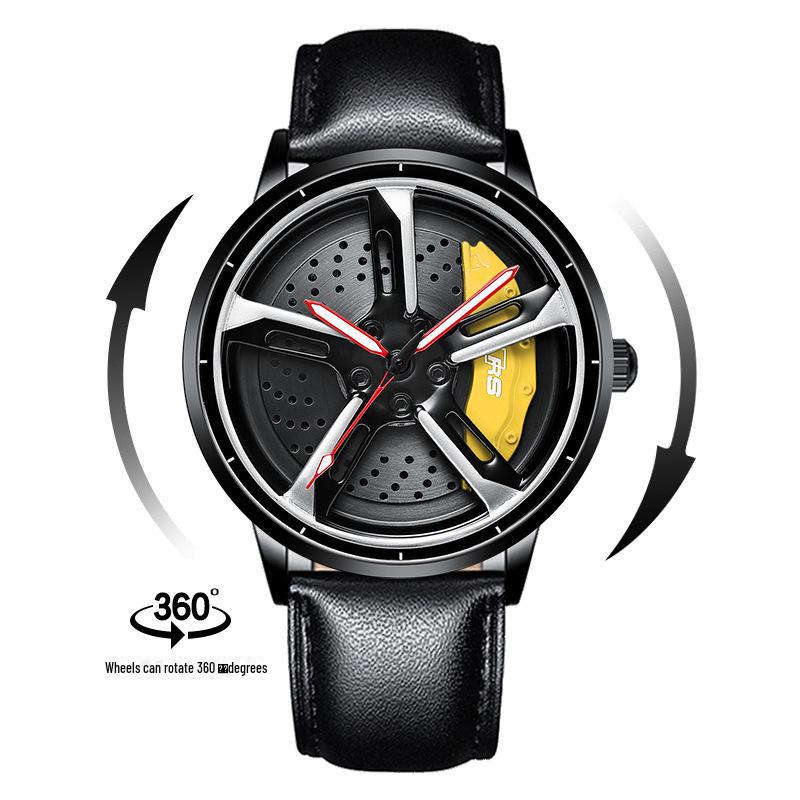 SVJ Ceas de mână pentru bărbați dintr-o bucată, inspirat de roata de mașină RS7, cu cuarț hidraulic 3D gol