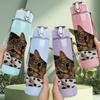1PC Spotted Cat Lying Relax 750ml Color Plastic Sports Water Bottle Leakproof Flip Straw Lid Suitable for Sports Office Home Use