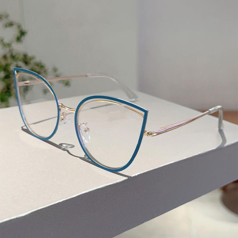 KAMMPT Fashion Retro Cat Eye Frame Trendy Ins Brand Design Korean Style Women's Glasses Non-prescription Chic Decor Eyewear