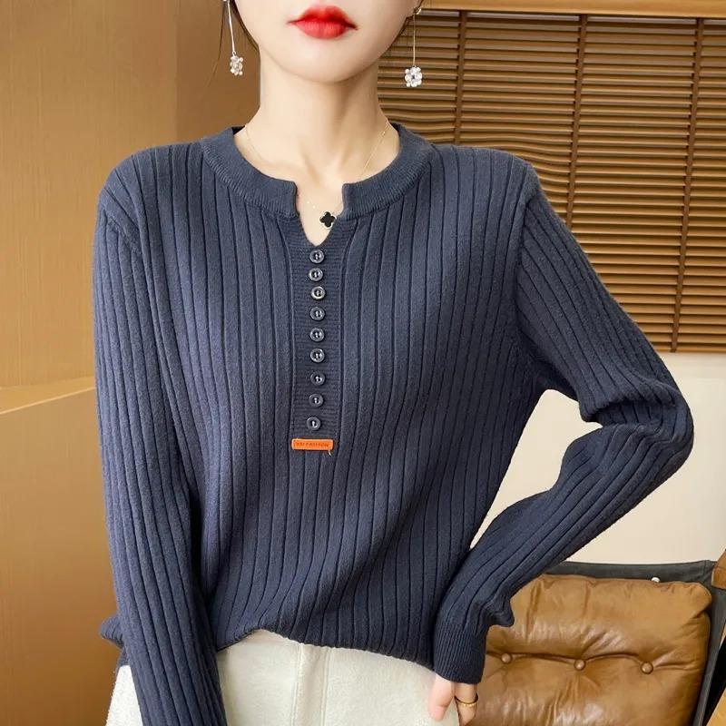 Solid Color Pullover Fashion Casual Autumn and Winter Long-sleeved Knitted Sweater Loose Bottoming Shirt Top