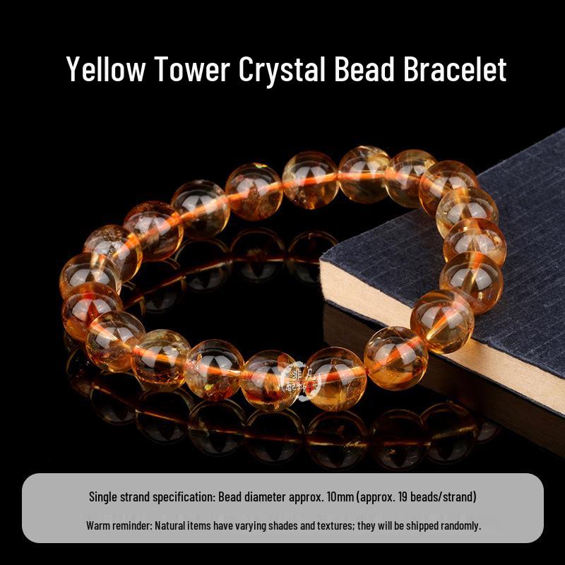 Natural Yellow Topaz & Citrine Crystal Round Bead Bracelet with Azeztulite for DIY Beading Accessories