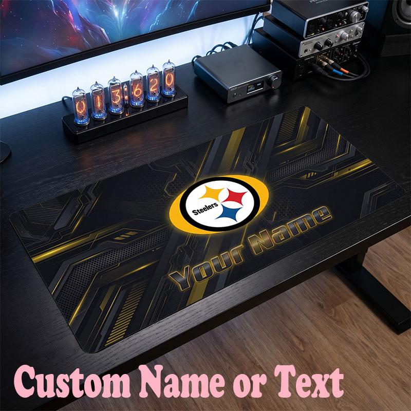 Pittsburgh Steelers Customized Name Text Mouse Pad, Large Desk Mouse Mat Personalized Home Office Present