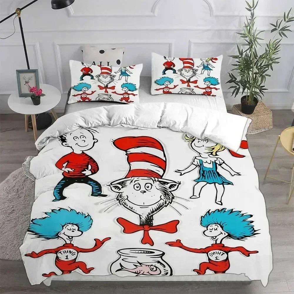 Cat In The Hat Bedding Set,Single Twin Full Queen King Size,Baby Cartoon Bed Set Kid Bedroom Bedding Sets