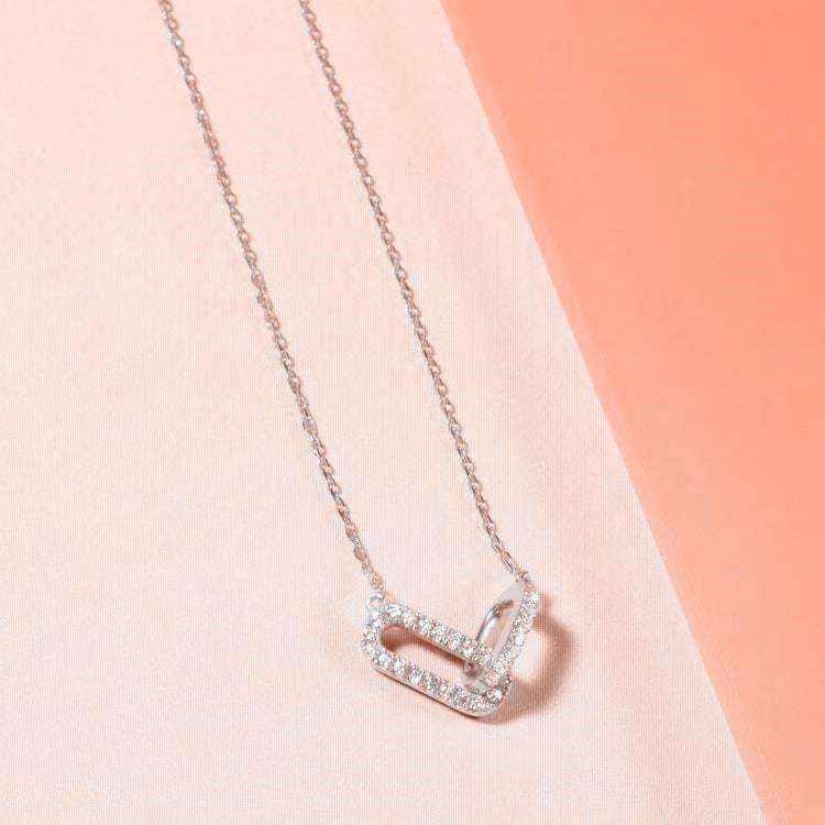 Exquisite Simple Gold Color Stainless Steel Geometry Double Ring Micro Inlay Zircon Necklace for Women Collar Chain Zircon Gift медный