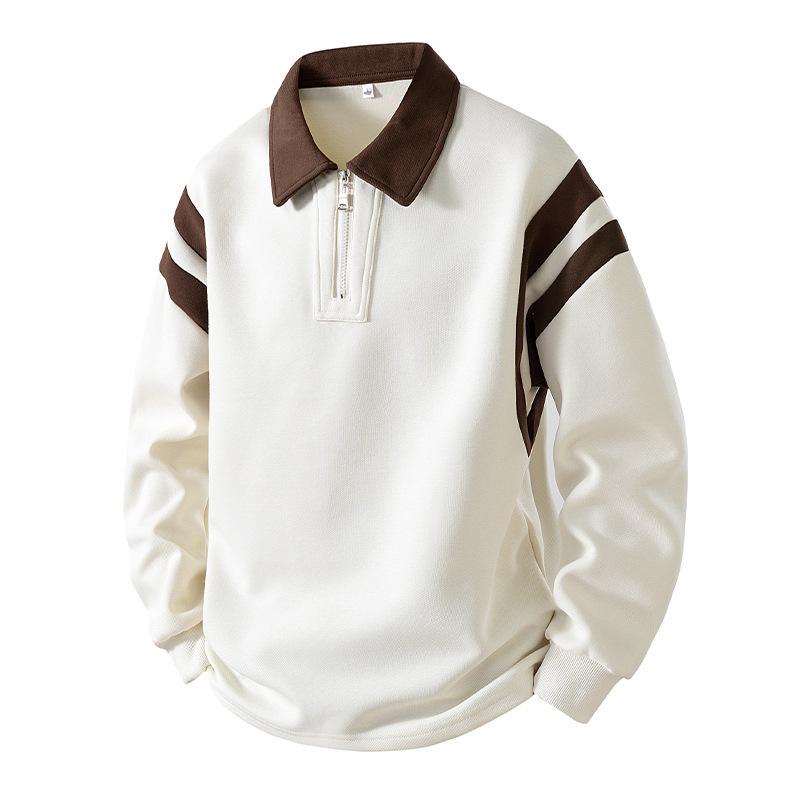 Men S American Vintage Half Zip Polo Sweatshirt Loose Contrast Color Casual Top