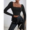 2022 Slim Fitting Long Sleeve Square Neck Pullover T-shirt
