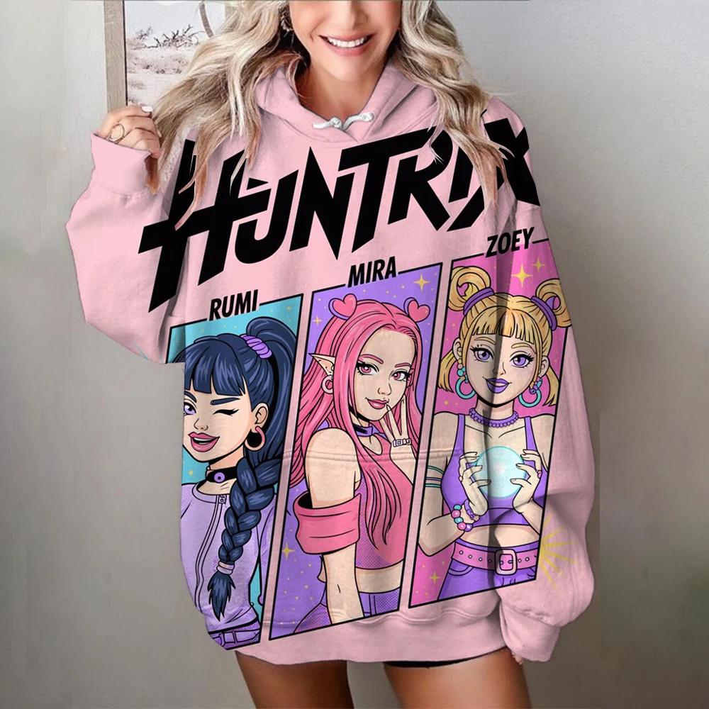 Lässige Damen Sweatshirts Kawaii KPop Dämonenjäger Prints Pullover Bequemer Oversize Hoodie Herbst Weiche Kleidung