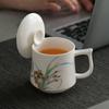 Dehua White Porcelain Office Cup with Lid Personal Single Cup Suet Jade Orchid Mug Water Cup Office Cup