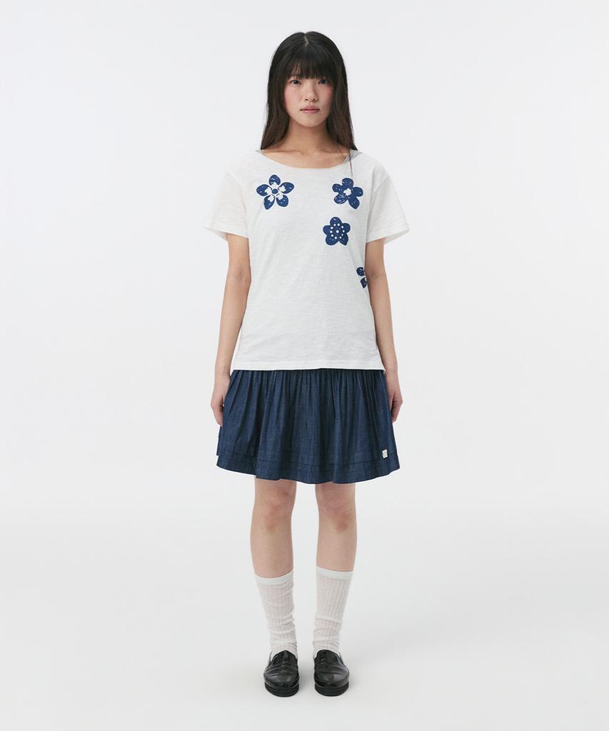 Ohesio Denim Shirring Midi Skirt, Deep Blue