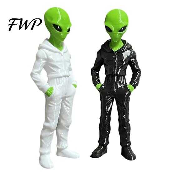 Kapuzen-Alien-Figur mit Kapuzenpullover, Statue, 3D-gedruckte grüne Figur, Sammlerstück Sweatshirt-Statue Skulptur, Sci-Fi Desktop-Dekoration Geschenk
