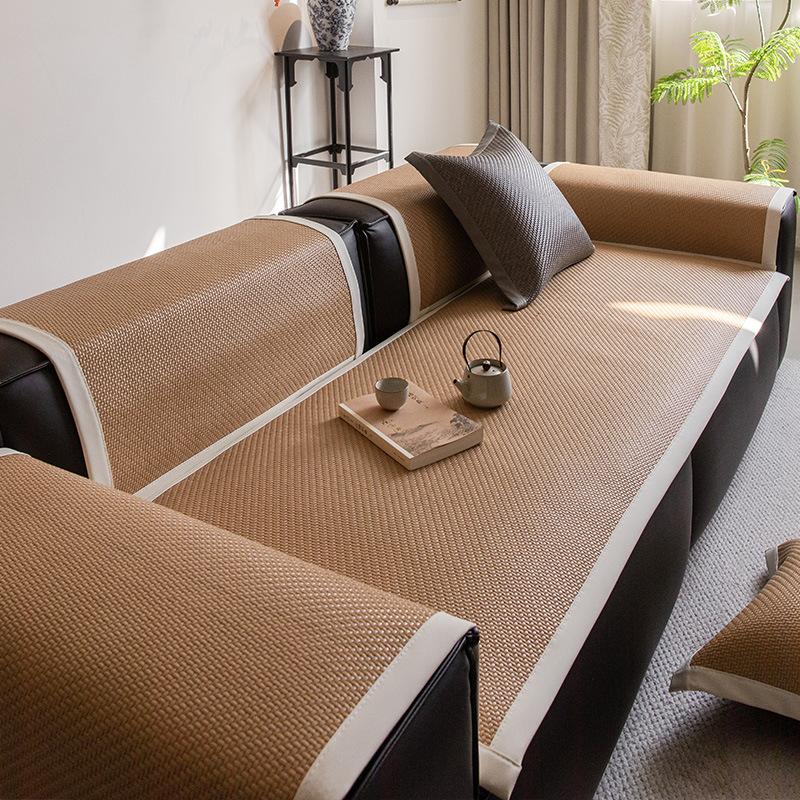 Cool Straight-Row Leather Sofa Cushion  New Light Luxury High-End Summer Seat Cushion Non-Slip Leather Sofa Cover Mat